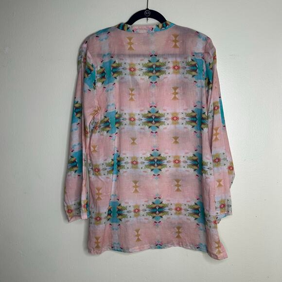 Laura Park Annie Selkie Tunic Top Tassel Detail Pink Ikat Cotton size M/L - Picture 7 of 7